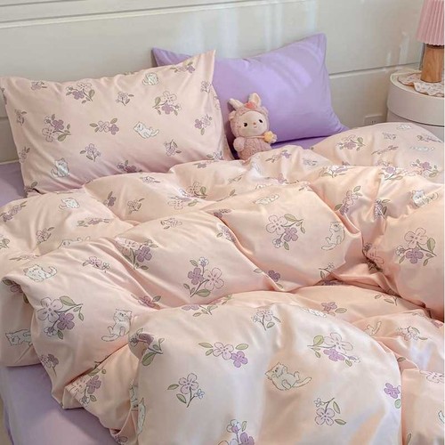 ins新款超柔云朵棉四件套花卉混搭系列家用床单床笠款宿舍三件套 - 图1