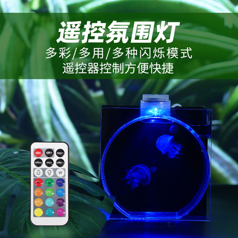 SmartF迷你桌面水母缸鱼缸生态发光水母瓶七彩遥控变色儿童节礼品,淘宝优惠券,粉丝福利购,淘宝优惠卷