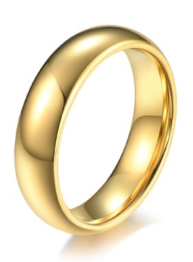 4mm/6mm/8mm简约光面金色钨钢戒F指男女光身钨金情侣指环对戒刻字