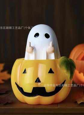 跨境新品万圣节幽灵南瓜小夜灯LED灯树脂工艺品家居