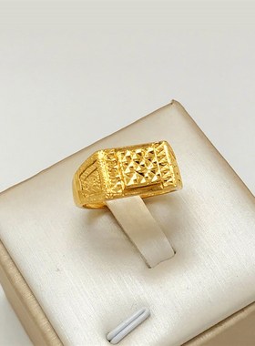 越南沙金戒指男士福发财s活口镀厚金车花时尚个性情侣对戒久不掉