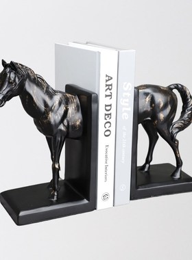 现代新中式黑色马书挡样板间书房书架书桌动物书靠书档装饰品摆