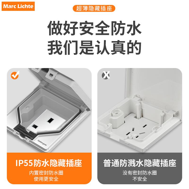 86型通用户外防水插座欧标多功能三孔隐形内嵌式冰箱墙壁隐藏插座 - 图2