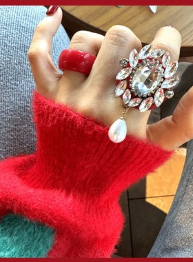 新年款红色系列五星爱心多款时尚少女U多巴胺戒指网红