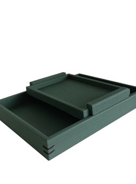 现代简约样板房摆件轻奢r皮革托盘客厅茶几卧室收纳盘酒店软装饰