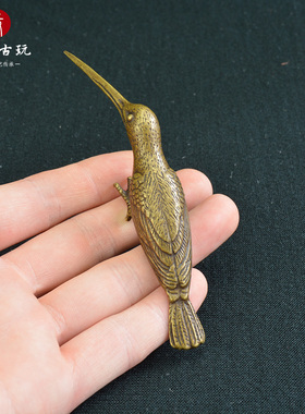 中式仿古铜器报喜鸟茶q宠桌面小摆件纯铜小鸟茶针客厅摆放工艺品