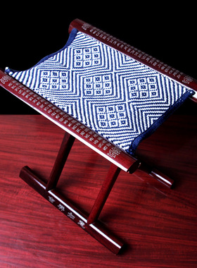 山东红木实木马扎子折叠凳子马E扎凳镶银工艺送老人礼品便携