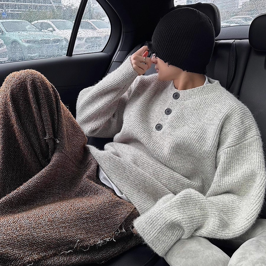 NEVERNEED亨利领套头毛衣男秋冬季美式慵懒风含绵羊毛针织衫外套,淘宝优惠券,粉丝福利购,淘宝优惠卷