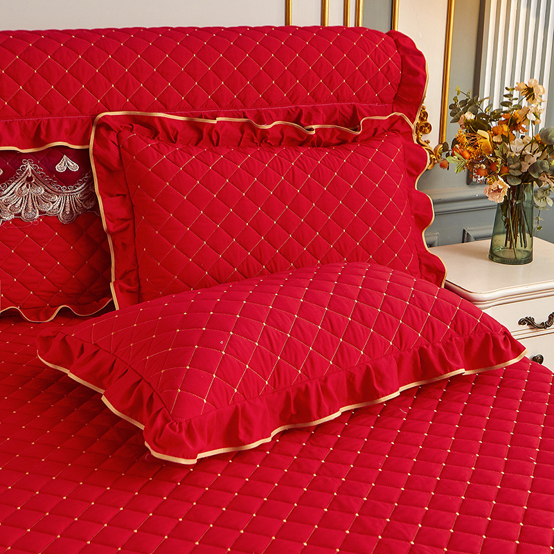 夹棉枕套一对装加厚保暖花边枕头套全棉学生单人拉链式加棉枕芯套 - 图0