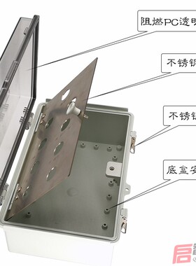 定制合页型透明防水接线盒密封仪表配电监控制箱带中内门按钮保护