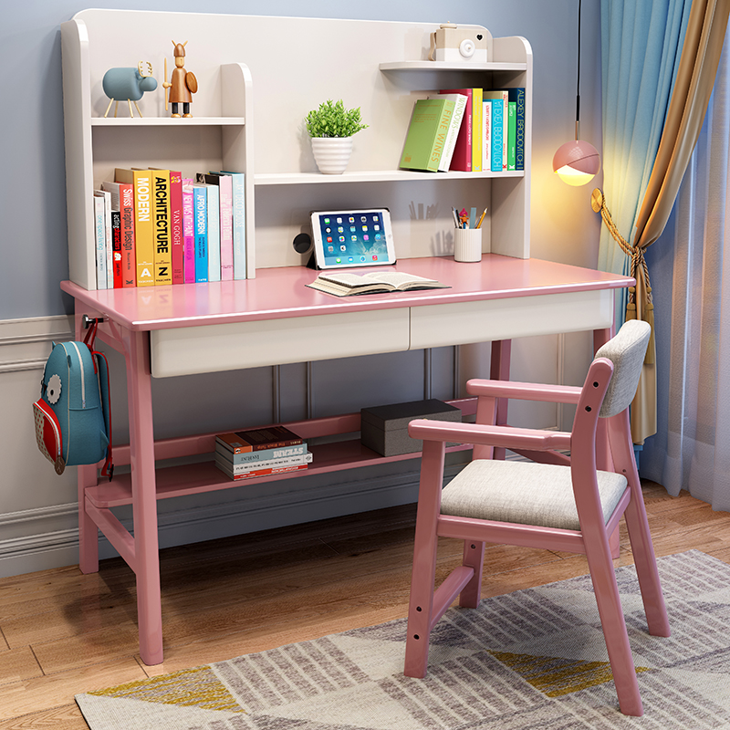 书桌学生家用实木儿童学习桌简易卧室写字桌书架一体现代简易桌子 - 图2