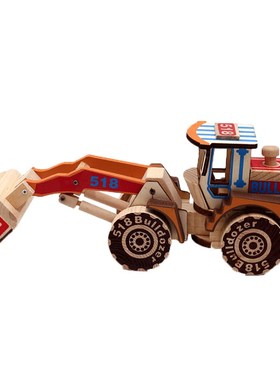 创意大号彩色木质挖掘机 挖土推土机模型客厅摆件车家居饰品