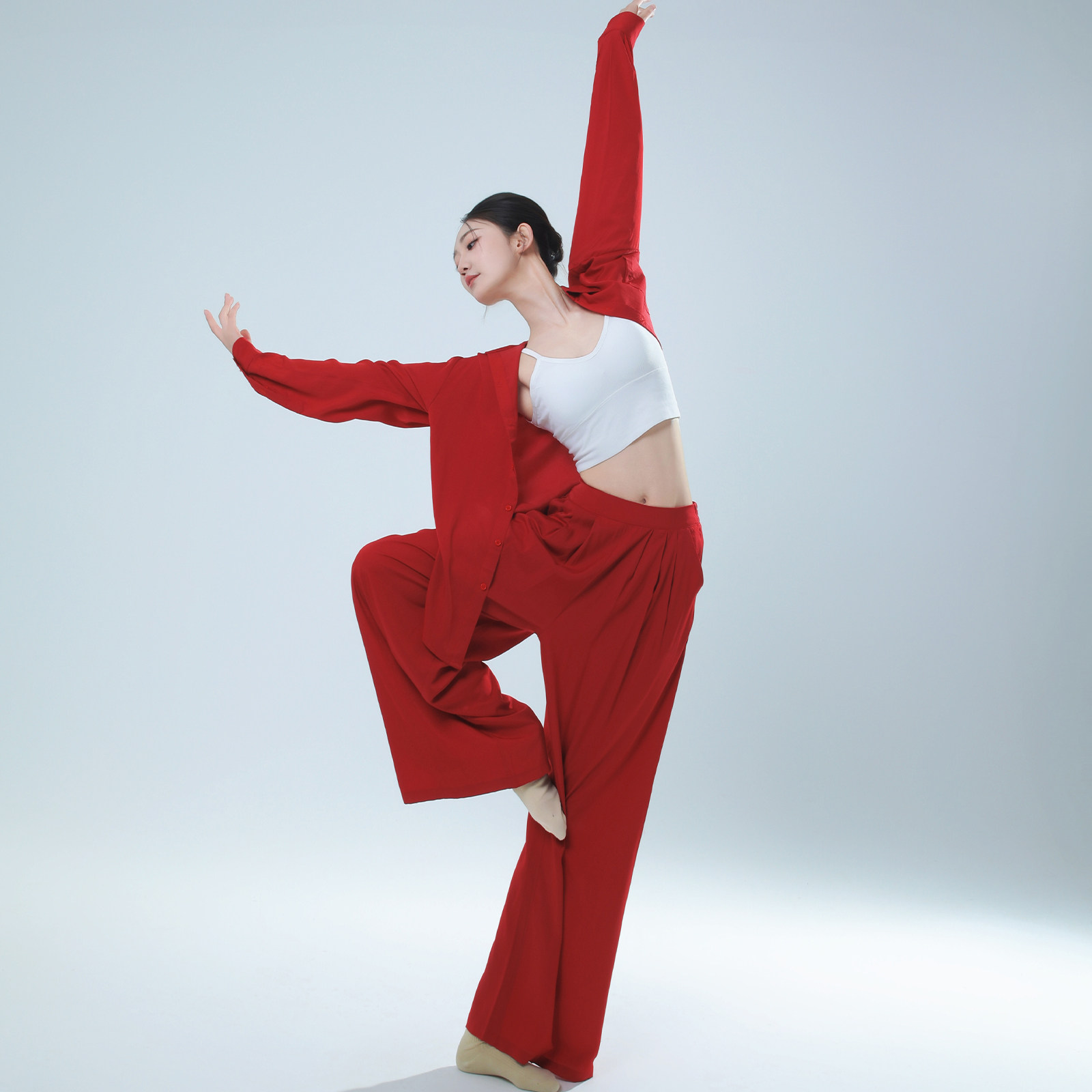 艾舞尔古典舞舞蹈服衬衫长袖上衣套装飘逸显瘦现代舞练功服裤子 - 图0