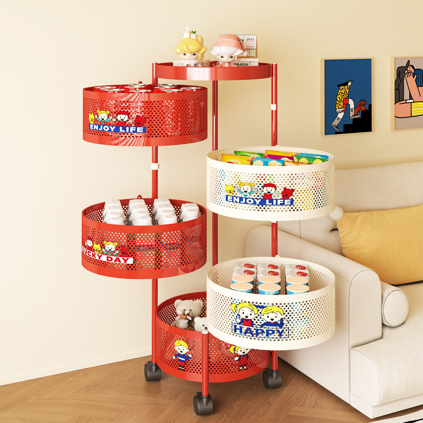 多巴胺零食小推车置物架收纳箱高颜值客厅玩具收纳多层落地储物柜,淘宝优惠券,粉丝福利购,淘宝优惠卷
