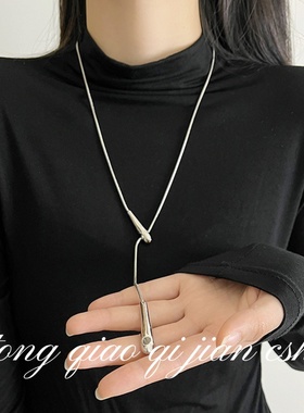 简约长款抽拉蛇骨链水滴吊坠仙女