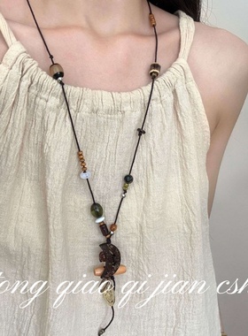 新中式月牙天然石项链女民族风