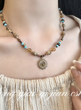 波西米亚串珠小众项链简约高级