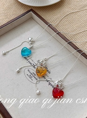 彩色爱心项链银色链条可调节仙女