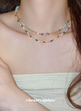 多巴胺珍珠圆柱串珠项链时尚小众