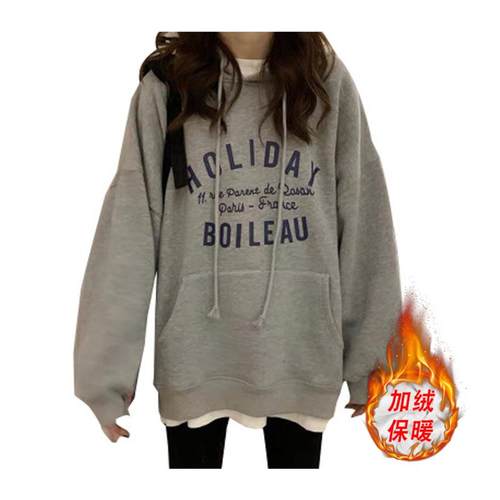 加绒连帽卫衣女ins超火2025秋冬新款宽松韩版潮cec带帽衫网红潮 - 图3