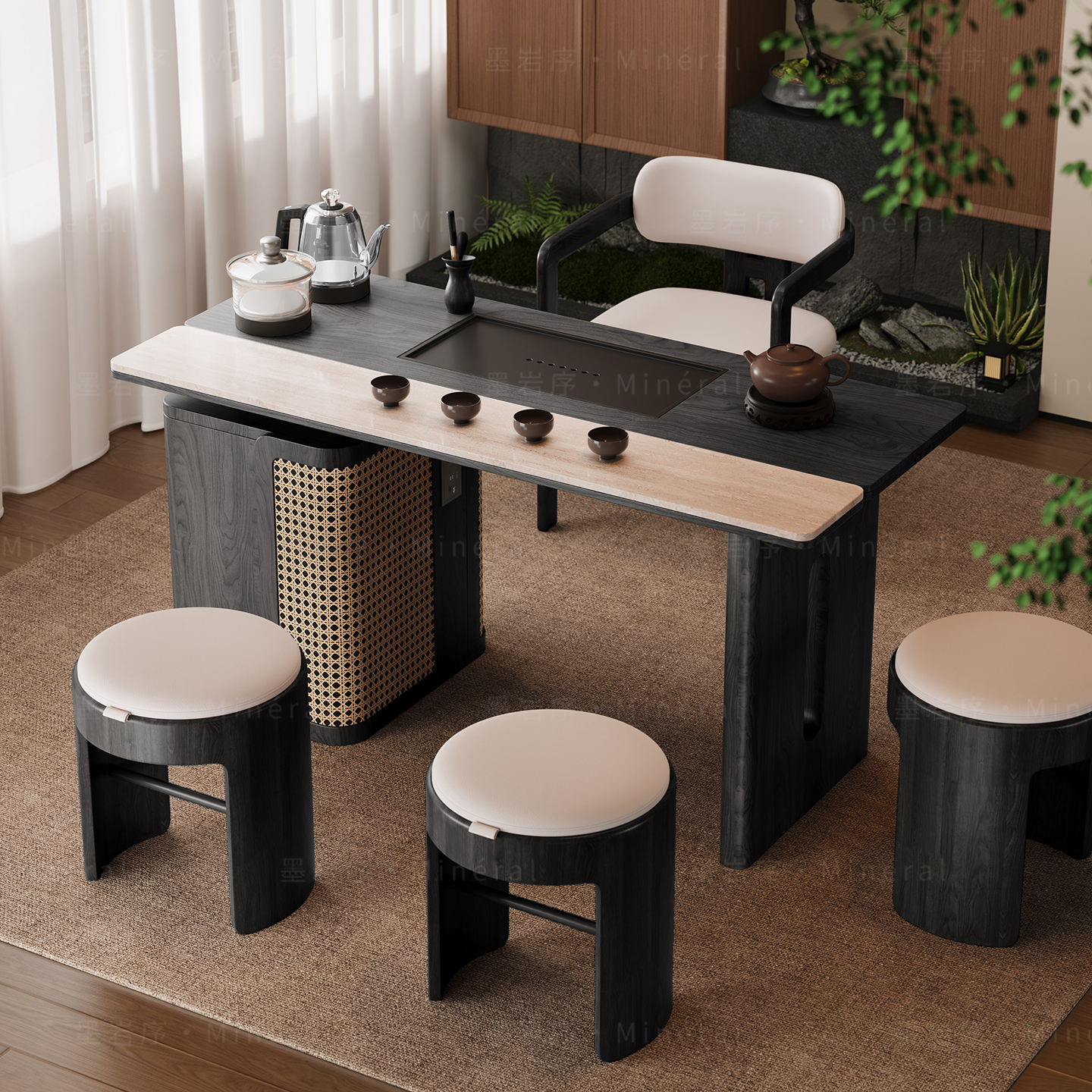 宋氏美学茶桌家用小茶台实木客厅小型高级感泡茶桌岩板阳台茶桌椅 - 图3