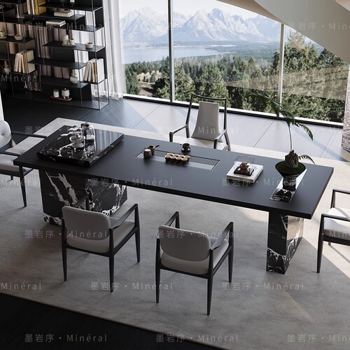 意式极简茶桌椅组合现代简约轻奢高级感办公室茶台茶桌椅套装 - 图1