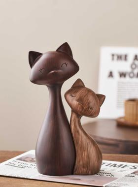 覆古情侣猫咪摆件一对玄关客厅电视柜酒柜旁高级感装饰品抽象艺术