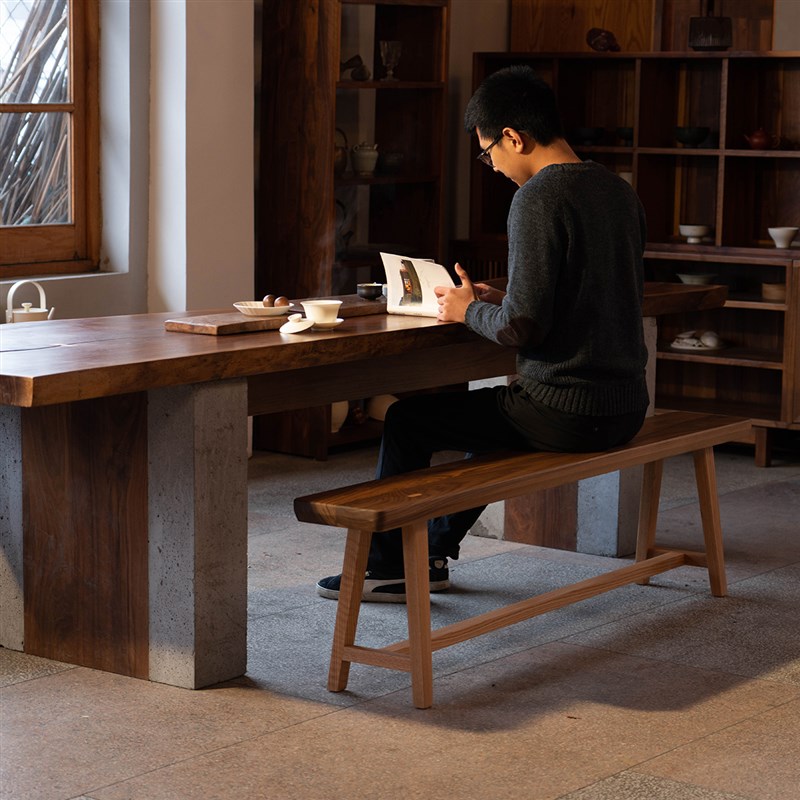 MUMO木墨  撞色长凳 红橡木黑胡桃木实木凳 实木条凳 - 图0