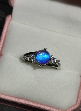 银层闪蝶创意蓝闪轻奢气质开口银戒生日礼物创意手工制作首饰成品