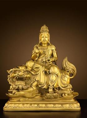 纯黄铜文殊普贤菩萨摆件文殊菩萨像普贤菩萨坐像佛像家居供奉佛堂