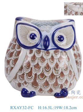 景德镇青花瓷猫头鹰存钱罐陶瓷雕塑小鸟陶瓷小猪存钱罐装饰品摆件