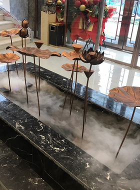 铁艺古铜色荷荷叶落地创意金属酒店室内水池水景装饰品