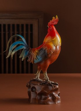铜之美 铜鸡灵芝鸡 办公室博古架手工铜工艺品高档礼品送领导