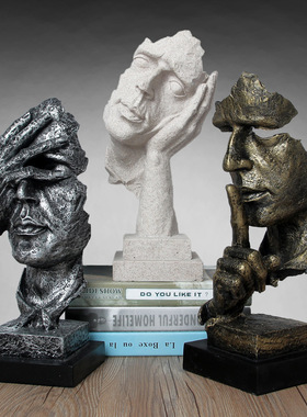 欧式现代抽象人物雕像客厅艺术装饰摆设沉默是金听看树脂