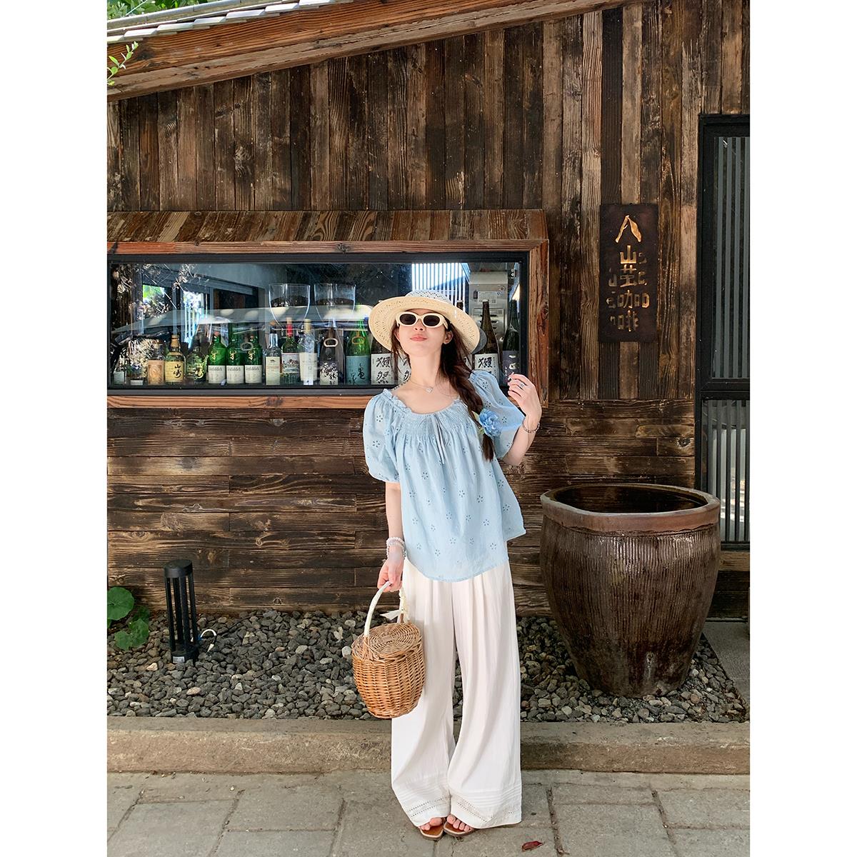 EVNSTYLE“轻氧雕花”蕾丝花边拼接叠穿直筒阔腿裤休闲长裤女 - 图0