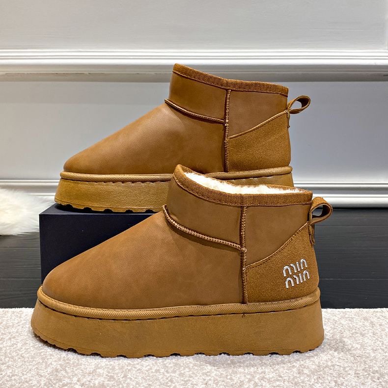 厚底皮面雪地靴女加绒加厚休闲短靴2026新款冬季防水防滑面包棉鞋,淘宝优惠券,粉丝福利购,淘宝优惠卷