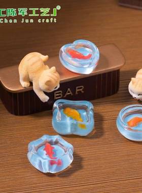 可爱调皮捞鱼小花猫公仔萌粒 娃娃屋diy装饰品配件迷你桌面小摆件