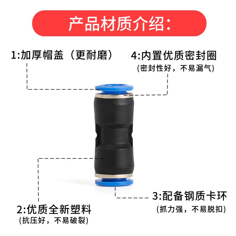 气管快速接头胶直通 PU-04 6 8mm风管10厘快接插12胶14塑料16对接 - 图1