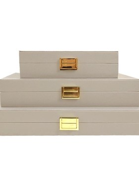 新中式样板间衣帽间酒店展厅玄关皮质收纳首饰盒饰品盒装饰品摆件