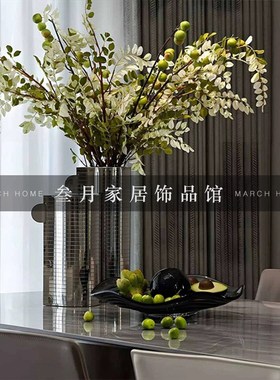 轻奢样板间客厅餐厅餐桌摆设金属花器烛台镜面托盘组合装饰品摆件