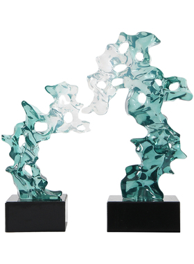 新中式透明树脂珊瑚太湖石摆件样板间书房博古架茶几书柜软装饰品