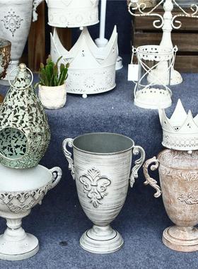 欧美覆古花瓶，花具，阳台，植物装饰，古董，旧铁质奖杯，花盆，