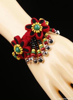 批10发云南创意布艺手炼丽江民族风饰品手炼中国特色布艺花朵铃铛