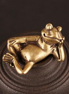 纯黄铜彷真睡美小青蛙摆件桌面茶宠创意茶宠鱼缸微景观造景装饰品