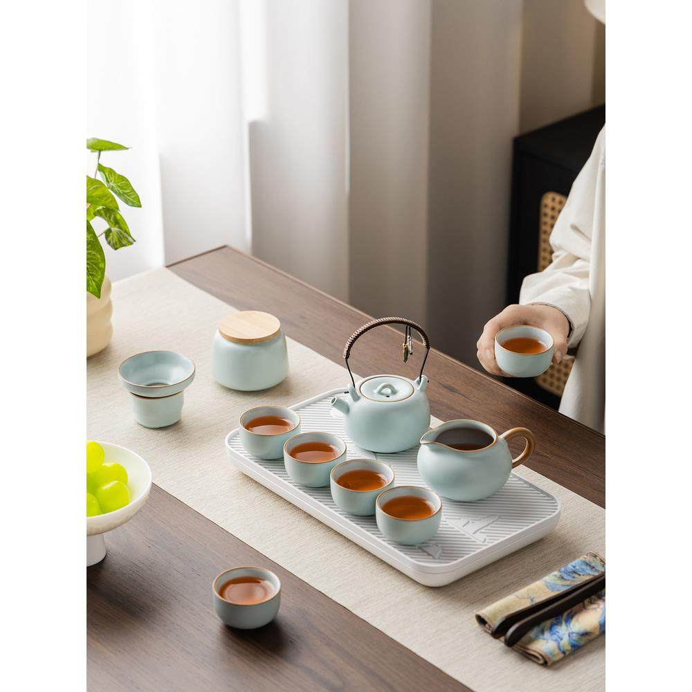 天青汝窑旅行功夫茶具套装便携式户外露营喝茶装备陶瓷泡茶壶茶杯,淘宝优惠券,粉丝福利购,淘宝优惠卷