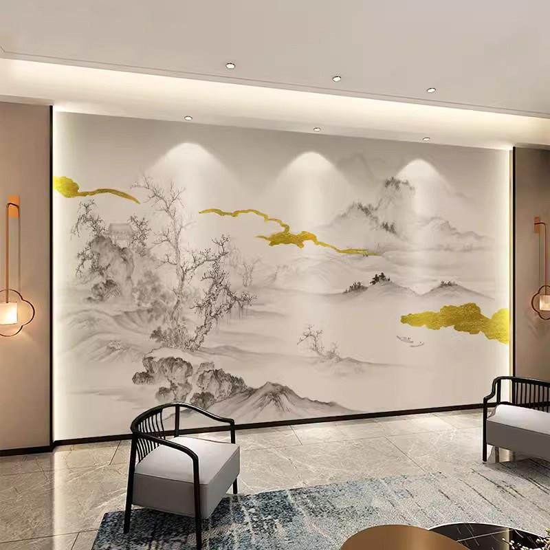 2024新中式意境山水壁布电视背景墙纸客厅沙发墙布酒店壁纸3d壁画,淘宝优惠券,粉丝福利购,淘宝优惠卷