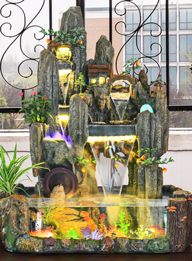 大型假山流水喷泉鱼缸鱼池客厅阳台室内造景玄关装饰景观落地摆件