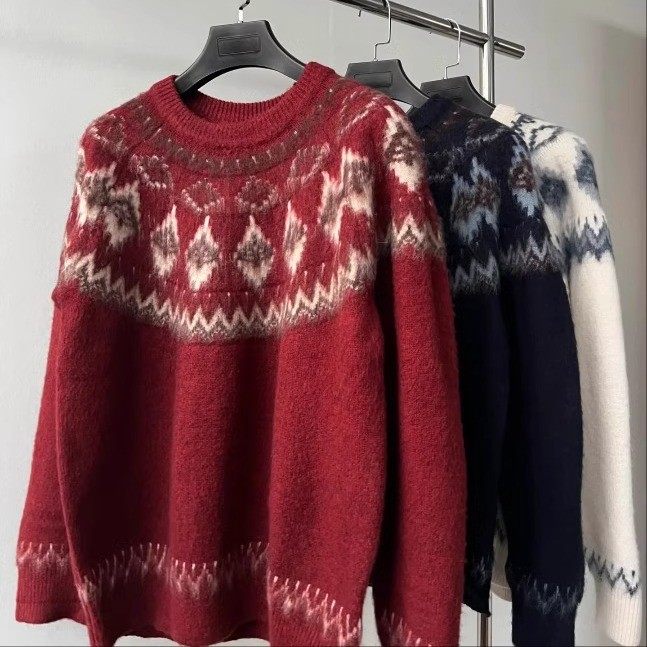 圣诞红色费尔岛毛衣男女潮牌情侣装针织衫秋冬季复古懒惰风毛线衣,淘宝优惠券,粉丝福利购,淘宝优惠卷