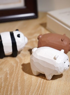 歪嘴熊手工木雕小摆件可爱卡通熊猫木质手作工艺品办公桌面装饰品