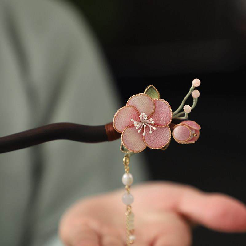 粉色桃花古风汉服发簪精致花朵发饰新中式掐丝簪子头饰日常配饰女,淘宝优惠券,粉丝福利购,淘宝优惠卷